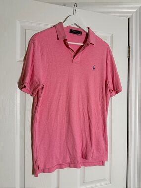 Polo Ralph Lauren Pink Short Sleeve Polo Shirt Navy Pony Logo Size M